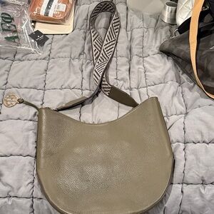 Henri Bendel Olive Learher Shoulder Bag with Patterned Strap